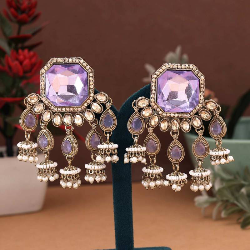 Light purple color kundan earrings