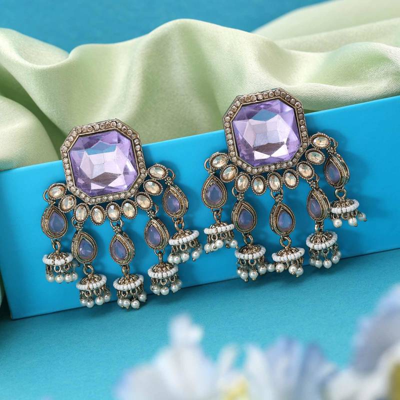 Light purple color kundan earrings