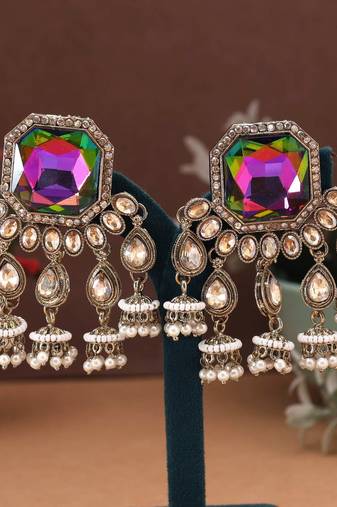 Rainbow color kundan earrings