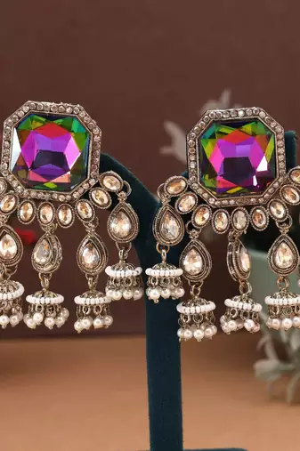 Rainbow color kundan earrings