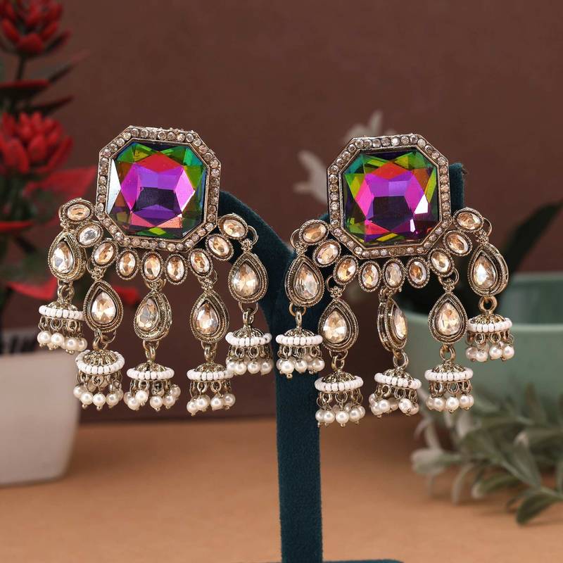 Rainbow color kundan earrings
