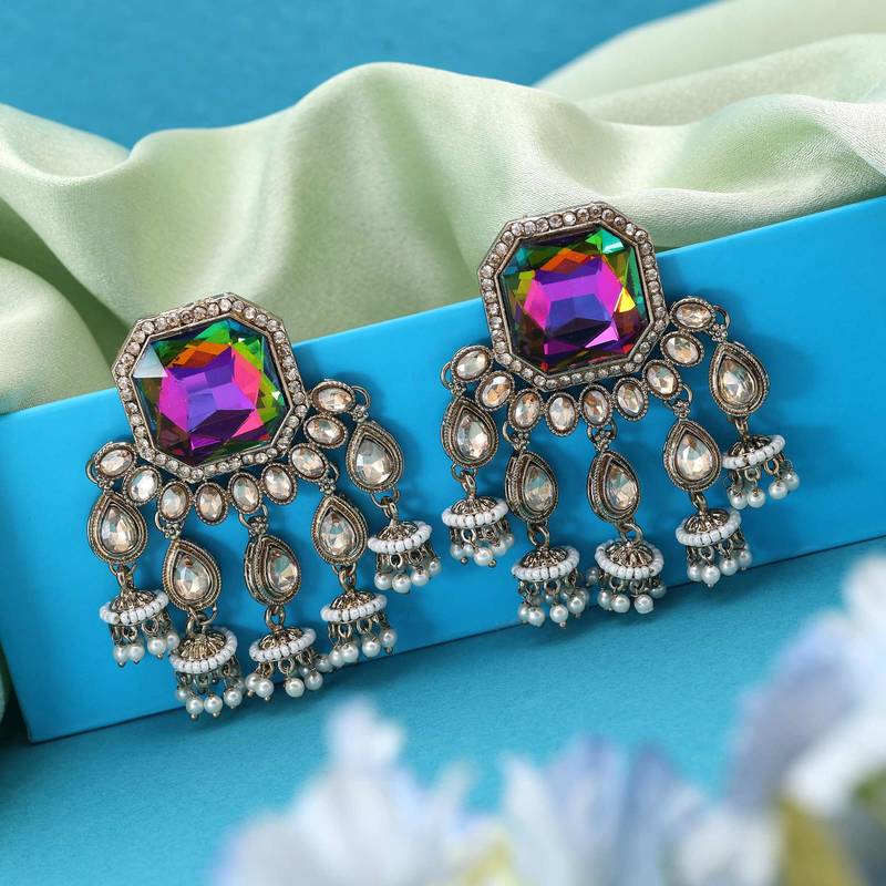 Rainbow color kundan earrings