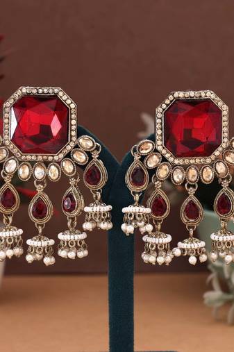 Maroon color kundan earrings
