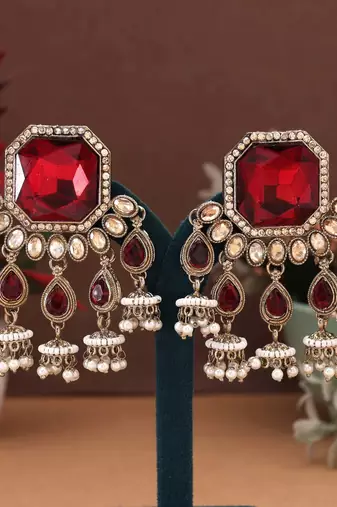 Maroon color kundan earrings