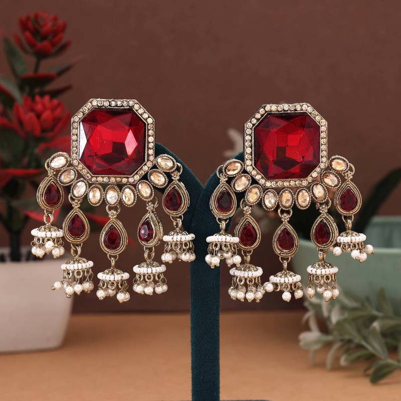 Maroon color kundan earrings