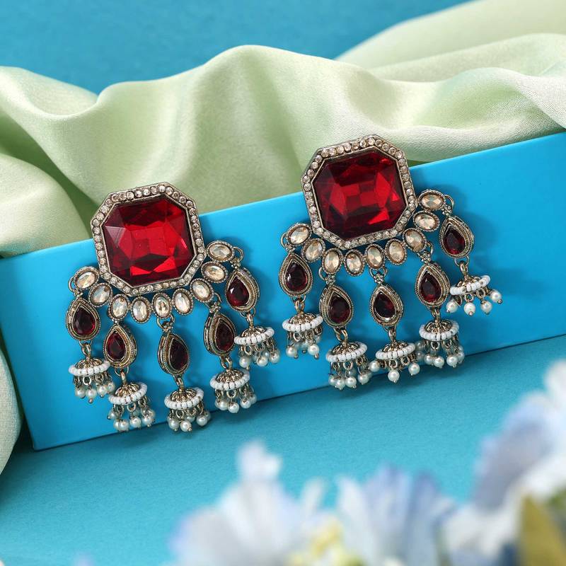 Maroon color kundan earrings
