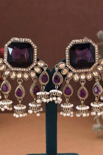 Purple color kundan earrings