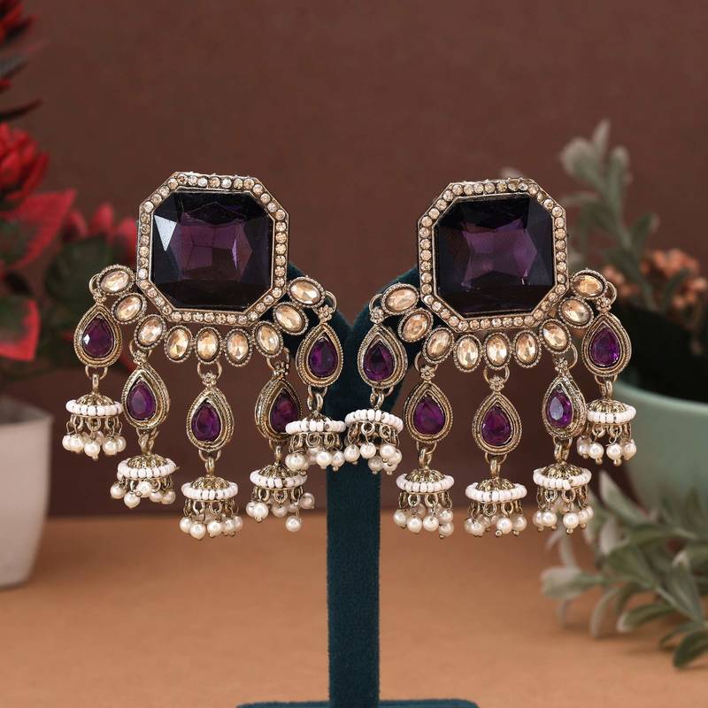 Purple color kundan earrings