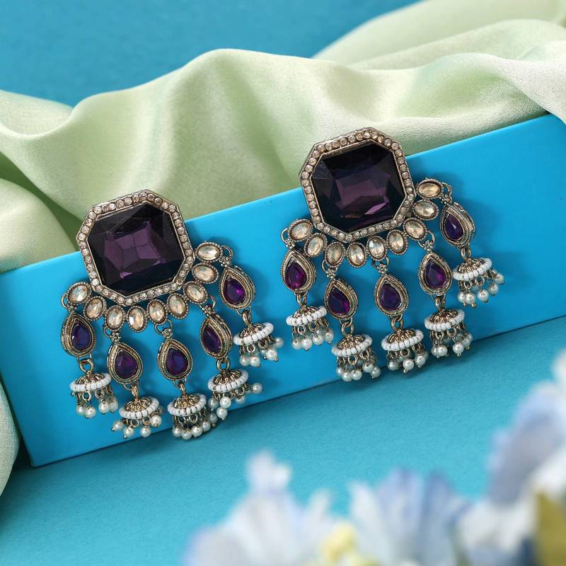 Purple color kundan earrings