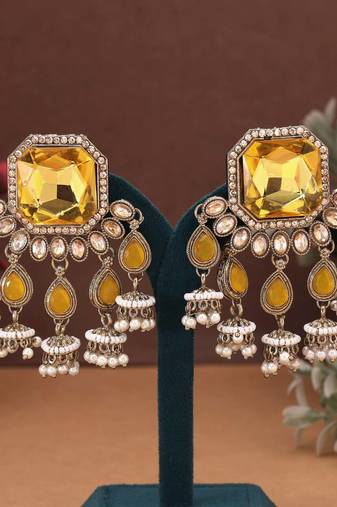 Yellow color kundan earrings