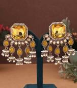 Yellow color kundan earrings
