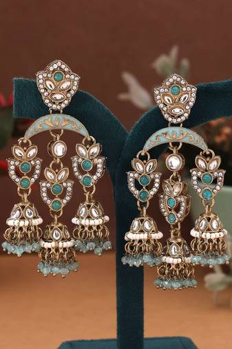 Sky blue color kundan earrings