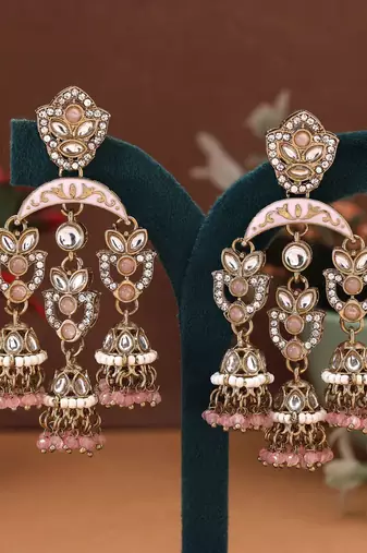 Pink color kundan earrings