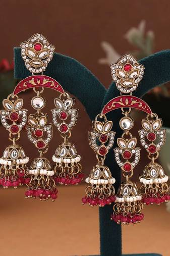Rani color kundan earrings