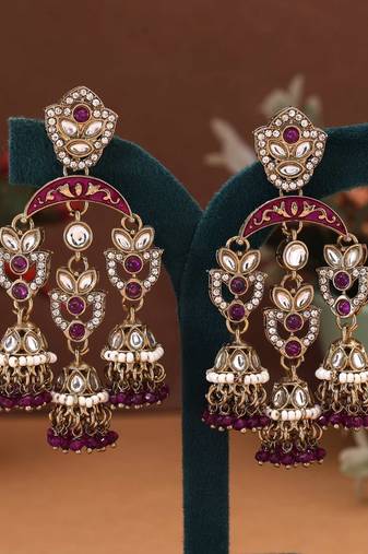 Purple color kundan earrings