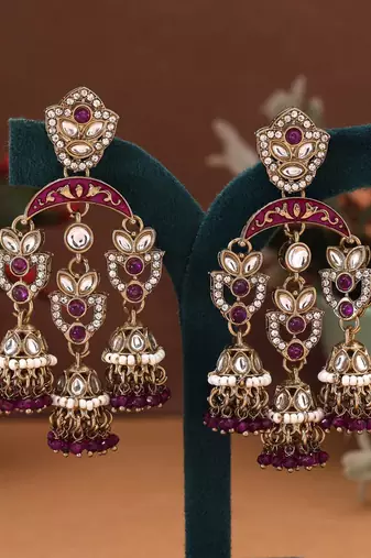Purple color kundan earrings