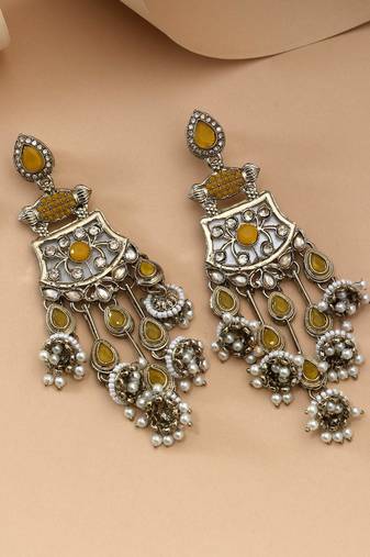 Yellow color kundan earrings