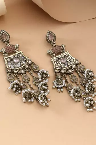 Pink color kundan earrings