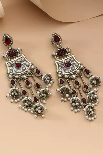 Maroon color kundan earrings