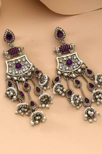 Purple color kundan earrings