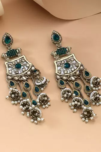 Rama green color kundan earrings