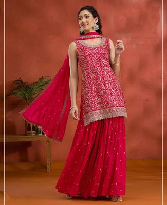 Red embroidered faux georgette salwar suit 1