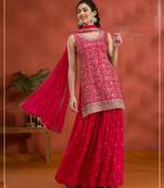 Red color embroideried faux georgette semi stitched salwar suit