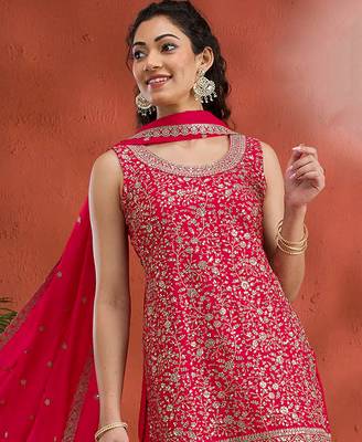 Red embroidered faux georgette salwar suit 2