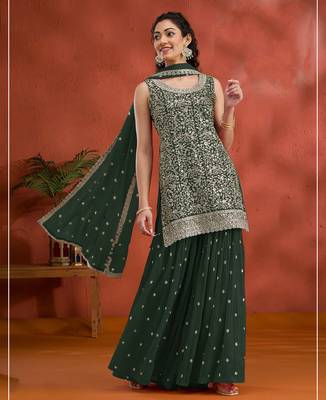 Dark green embroidered faux georgette salwar suit 1
