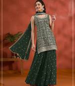 Dark green color embroideried faux georgette semi stitched salwar suit