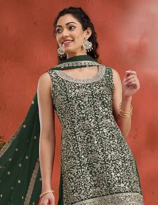 Dark green embroidered faux georgette salwar suit 2