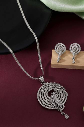Silver color american diamond necklace set