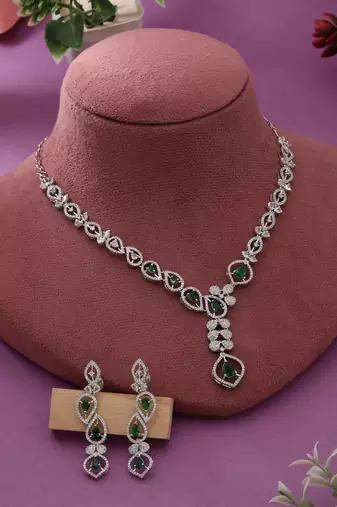Green color american diamond necklace set
