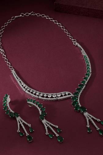 Green color american diamond necklace set
