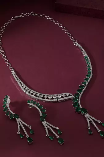 Green color american diamond necklace set