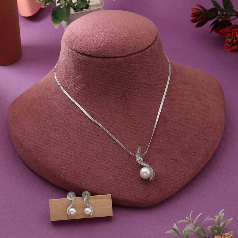 Silver color american diamond necklace set