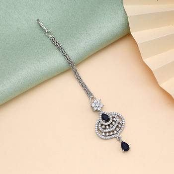 Navy blue color american diamond maang tikka 1