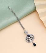 Navy blue color american diamond maang tikka