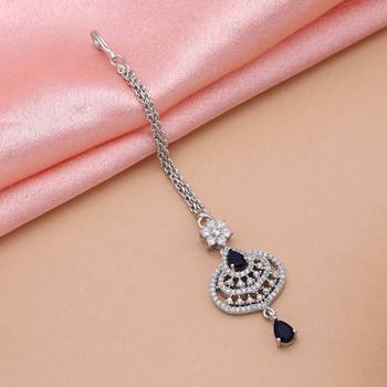 Navy blue color american diamond maang tikka 2