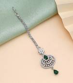 Green color american diamond maang tikka