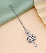 Silver color american diamond maang tikka