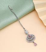 Pink color american diamond maang tikka