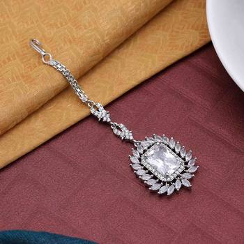 Silver color american diamond maang tikka 1