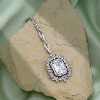 Silver color american diamond maang tikka 2