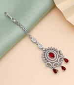 Red color american diamond maang tikka