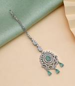 Pista green color american diamond maang tikka