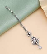 Silver color american diamond maang tikka