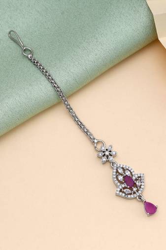 Rani color american diamond maang tikka