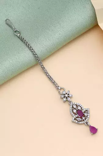 Rani color american diamond maang tikka