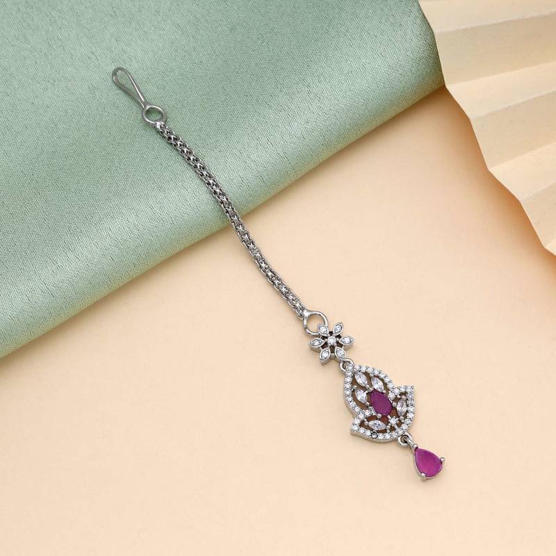 Rani color american diamond maang tikka